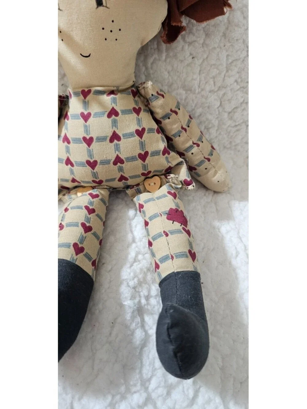 Handmade Girl Doll Plush Toy Hearts Wild Hair Buttons Moving Arms & Legs 12